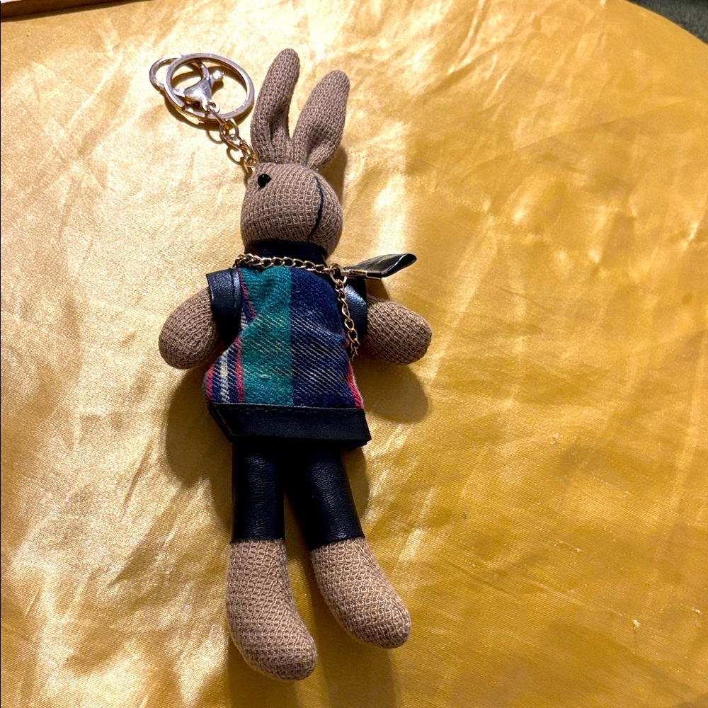 Plaid Outfit Bunny Keychain Purse Charm NWOT